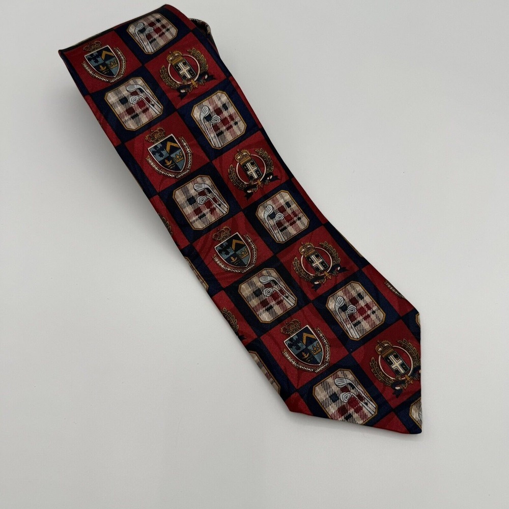 Cypress Hill Collection Red Golf Crest Tie Vintage Royal‎ Heraldic Plaid Necktie